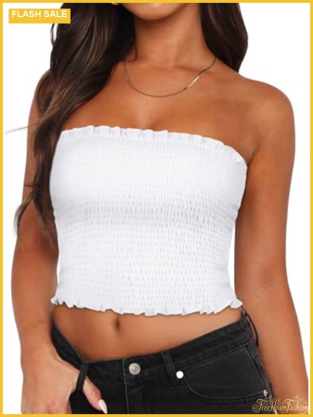 Womens Strapless Tube Top Ruffle Sleeveless Crop Tank Top Summer